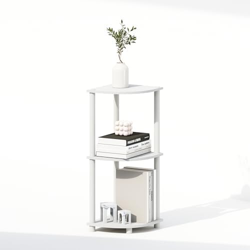 Furinno Turn-N-Tube Corner Shelf, 3-Tier Corner Bookshelf, White