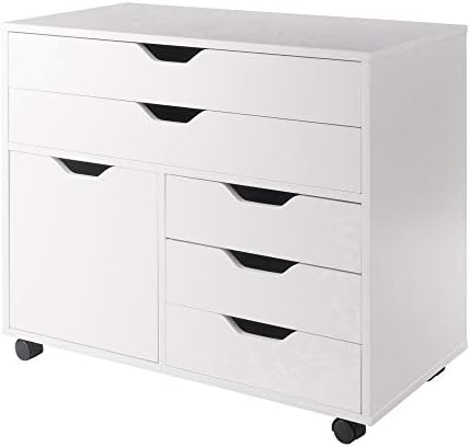 Winsome Halifax Mobile Storage Cabinet with 1 Door & 5 Drawers, White