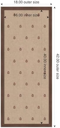 Kate and Laurel Framed Fabric Pinboard 18 x 42, Red Botanical Block Print Printed Linen Classic Bulletin Board for Use as a Vision Board or Wall Organization, Florence Medium Brown Frame