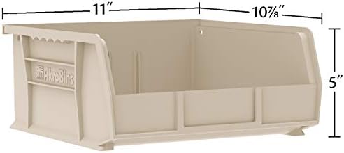 Akro-Mils 30235 AkroBins Plastic Storage Bins, 11"x11"x5", Stone, 6-Pack