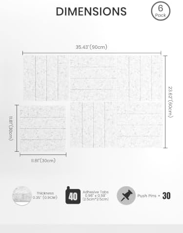 Bumusty 36" x 24" Large Cork Board Alternative, Light Gray