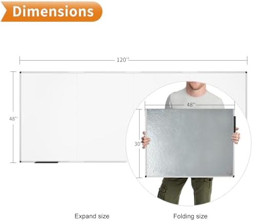 VIZ-PRO Large Magnetic Dry Erase Whiteboard, 120 x 48 Inches, Foldable