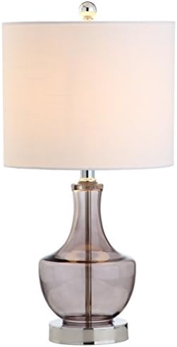 JONATHAN Y Colette 20" Glass Mini Bedside Table Lamp, Smoke Gray