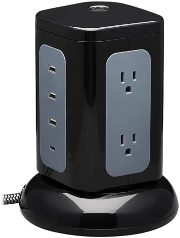 Tripp Lite TLP606UCTOWER Charging Tower Power Strip Surge Protector & Charging Station with USB Ports, 1800 Joules, 6 Outlets, 3 USB-A + 1 USB-C, 8ft Cord, Dorm Room Essentials Desk Accessory
