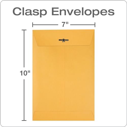 Quality Park 7 x 10 Clasp Envelopes, Clasp and Gummed Closures for Storing or Mailing, 28 lb Kraft Paper, 100 per Box (QUA37868)