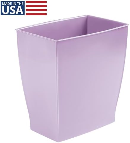 iDesign Small Plastic Bathroom Trash Can, Slim Rectangle Purple