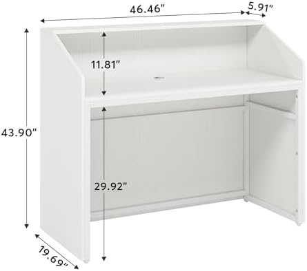 Tribesigns Reception Desk with Counter, Modern Front Desk Reception Room Table with Cable Grommet, 47 inch Retail Counter for Checkout, Lobby, Beauty Salon, Home Office Desk, White