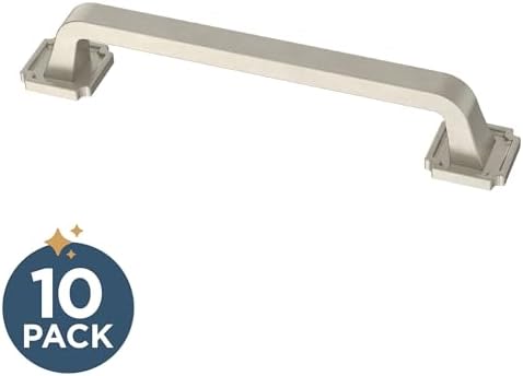 Franklin Brass 10 Pack Brushed Nickel Cabinet Handles 5-1/16 inch (128mm) Kitchen Cabinet Handles and Drawer Pulls for Cupboards and Dressers |Notched Backplate