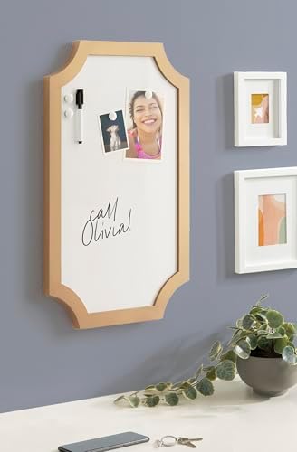 Kate and Laurel Holbrook Scalloped Magnetic Dry Erase Board with Marker and Four Magnets; 15 x 24; Gold; Decorative Wall Organization White Board for Use as Bedroom or Dorm Room Decor