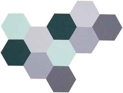 10Pcs Self Adhesive Felt Board Tiles Hexagon Bulletin Board for Walls, Felt Cork Pin Board for Pictures Photos Memos with Push Pins (Color G)