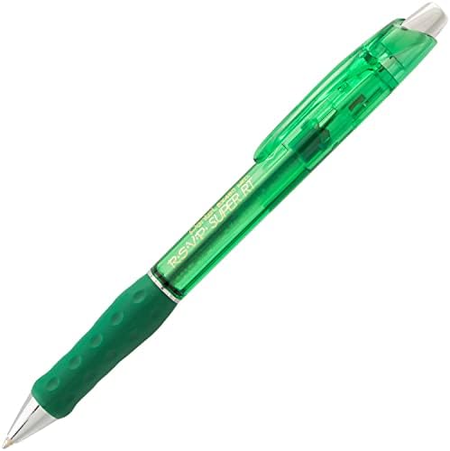 Pentel RSVP Super RT Ballpoint Pen, (1.0mm) Medium Line, Green Ink, Box of 12, (BX480-D)
