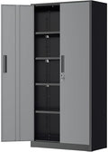 Greenvelly Metal Garage Storage Cabinet with Lock, 72”Metal Storage Cabinet with 2 Doors and 4 Adjustable Shelves, Steel Tool Cabinet for Garage,Home Office, School,Gym (Black Grey)