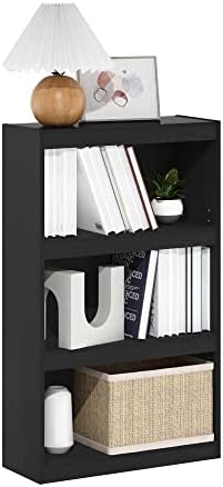 Furinno Jaya Book Shelf, 3-Tier Modern Bookshelf with Adjustable Shelf, Bookcase with Open Shelf, 9.5 x 24.5 x 40.3, for Organization and Storage, for Living Room, Bedroom, Home Office, Darkwood