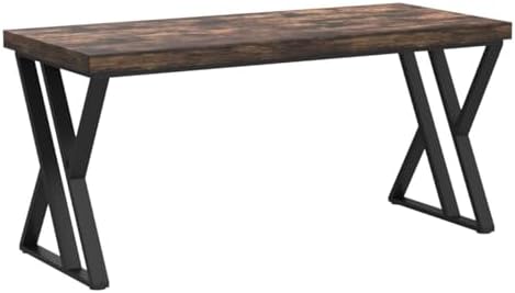 Tribesigns Writing Computer Desk, 55 inch Heavy Duty Study Desk with Z-Shaped Metal Leg, Modern Simple Home Office Computer Desk, Rustic Brown