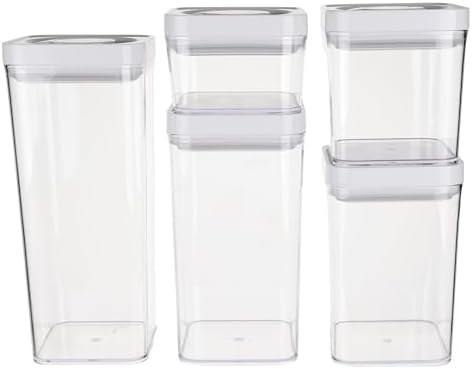 Amazon Basics Airtight Food Storage Containers, BPA Free, Dishwasher Safe, with Twist/Turn Lids, for Kitchen Pantry Organization, 10-Piece Square Set, Clear Plastic