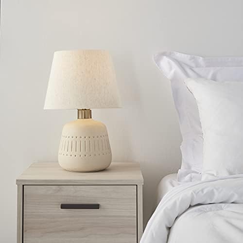 Nourison Home 16" Cream Natural Textured Ceramic Accent Table Lamp, Farmhouse, Boho, for Bedroom, Living Room, End Table, Coffee Table Lamp