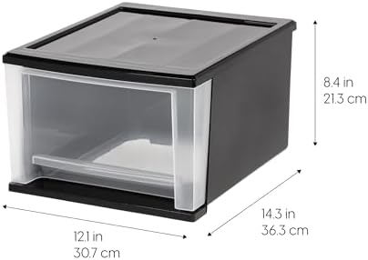 IRIS USA 4-Pack, 17 Qt. Medium Stacking Drawer Storage Organizer, Black