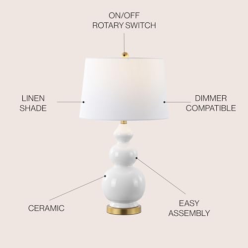 JONATHAN Y Bowen 27.5" Ceramic Triple Gourd Table Lamp, White/Brass Gold