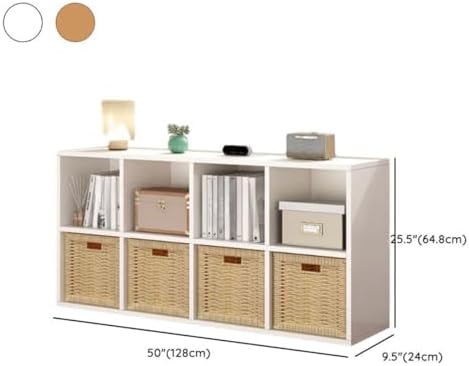 Lateral Filing Lumber Bookshelves Shelves Solid Wood Bookshelf, Floor-standing Storage Rack, Low Bookcase, Cube Storage Unit, Household TV Cabinet, Bay Window Cabinet White 50"L x 9"W x 26"H