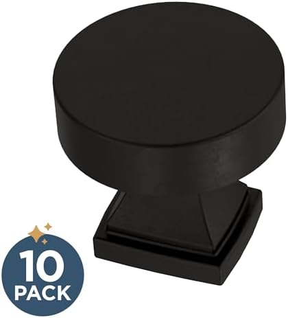 Franklin Brass 10 Pack Matte Black Cabinet Knobs 1-1/16 inch (27mm) Kitchen Cabinet Handles and Drawer Knobs for Cupboards, Dressers, Furniture, Bathroom Vanity | Tiered Foot