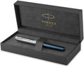PARKER Sonnet Fountain Pen Premium Metal and Blue Satin Finish with Chrome Trim Fine 18k Gold Nib with Black Ink Cartridge Gift Box