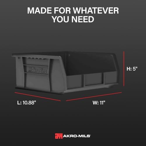 Akro-Mils 30235 AkroBins Plastic Storage Bins, 11"x11"x5", Black, 6-Pack
