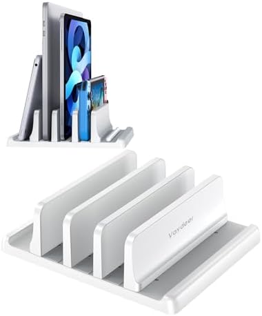 Vaydeer 3-Slot Vertical Laptop Stand Made of Premium ABS Plastics 5 in 1 Design Space-Saving Adjustable Desk Organizer for All MacBook/Chromebook/Surface (White)