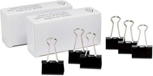 Amazon Basics Sturdy Binder Clips, Office Supplies, Medium 1.25 inches, Document Organizing, Sturdy Steel, Black, 24 Count (2 Pack of 12)