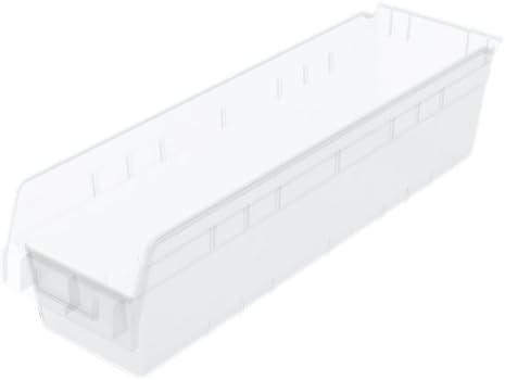 Akro-Mils 30094 Plastic Nesting ShelfMax Storage Bin Box, (24-Inch x 6-Inch x 6-Inch), Clear, (10-Pack)