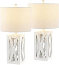 JONATHAN Y Stewart Rustic Wood Bedside Table Lamp 21.5", White, Set of 2