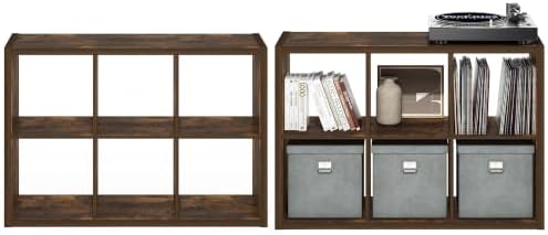 Furinno Cubicle Book Shelf Set of 2, 6-Cube Bookshelf, Amber Pine
