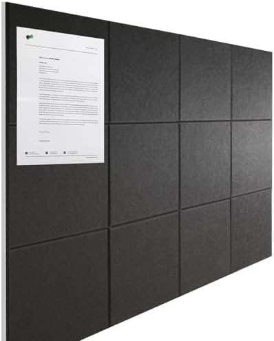 Large Cork Boards for Walls 48" x 36",12 Pack Bulletin Boards Alternative Cork Board for Office,Black Felt Wall Tiles, Contains Removable Security Stickers and PushPins