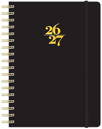 Orange Circle Studio 2027 Planner, Black Tri-Tab Weekly & Monthly Planner, 9.6" x 7", Spiral Bound Organizer with Note Pages, Pocket Dividers & Elastic Closure Design for Home Office Planning Uses