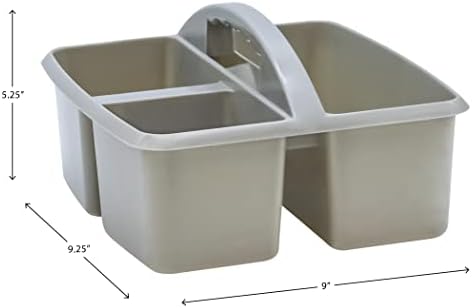 Teacher Created Resources Gray Portable Plastic Storage Caddy 6-Pack for Classrooms, Kids Room, and Office Organization, 3 Compartments