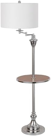 JONATHAN Y Cora 60" Metal Swing Arm Floor Lamp, Chrome/Brown Wood