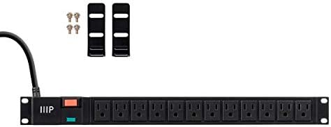 Monoprice 12 Outlet 1U Rackmount Power Distribution Unit - NEMA 5-15R, Surge-Protected Sockets, 1050 Joules, 6 Feet Cord