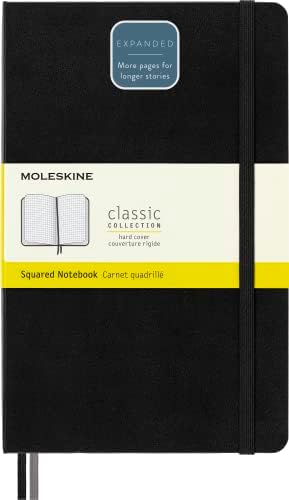 Moleskine Classic Expanded Notebook, Hard Cover, Large (5" x 8.25") Squared/Grid, Black, 400 Pages