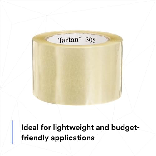 3M Tartan Box Sealing Tape 305, Clear, 2.83 in x 109.36 yds (72 mm x 100 m)