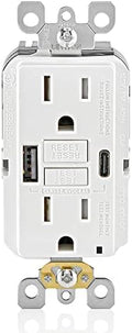 Leviton 15A SmartlockPro Self-Test GFCI Combination with Type A & Type-C USB in-Wall, USB Charger for Smartphones and Tablets, GUAC1-W, White