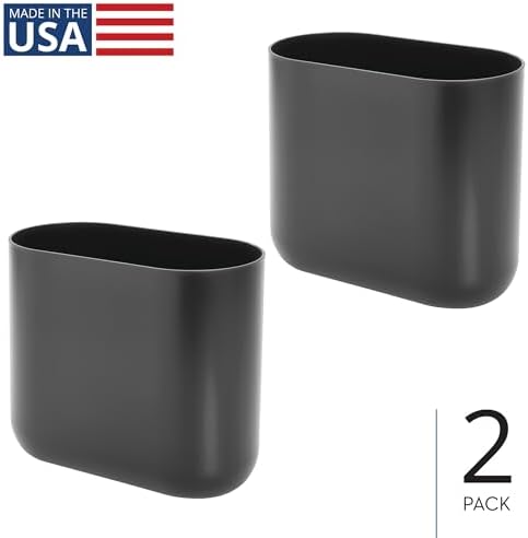iDesign Small Slim Plastic Bathroom Trash Can, 2-Pack, Gray