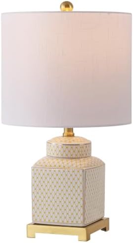 JONATHAN Y Cleo 21.5" Yellow & White Ceramic Table Lamp with Brass Base