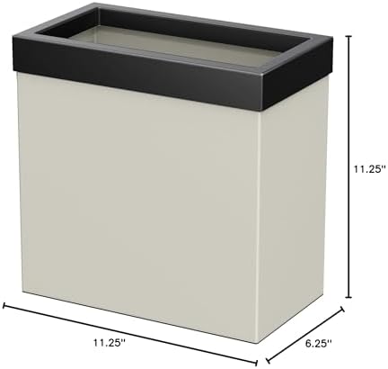 Gatco Modern Rectangle Wastebasket, Matte Pearl and Matte Black Combo - Stainless Steel Trash Can with Removable Lid, Leakproof, 3 Gallon Capacity for Bathroom, Bedroom, Kitchen, or Office