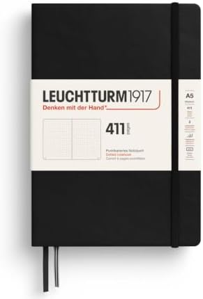 LEUCHTTURM1917 372931 Notebook 411 Medium (A5), Hardcover, 411 Numbered Pages, Black, Dotted, More Thoughts, More Ideas, More Memories, More Pages