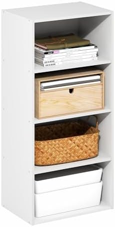 Furinno Basic Book Shelf, 4-Tier Bookcase with Open Shelf, Bookshelf, Cube Storage Organizer, 11 x 17 x 35, for Living Room, Bedroom, Home Office, White