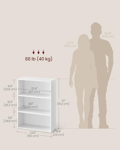 VASAGLE 3-Tier Bookshelf, Storage Organizer, 23.6 x 9.4 x 32 Inches
