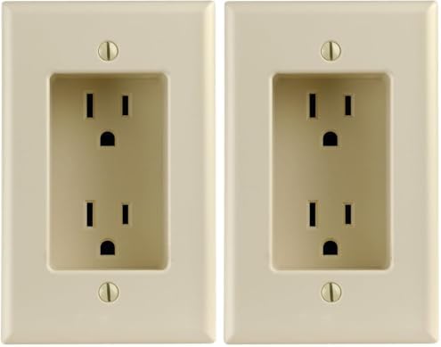 Leviton 689-I 15 Amp 1-Gang Recessed Duplex Receptacle, Residential Grade, with Screws Mounted to Housing, Ivory (Pack of 2)