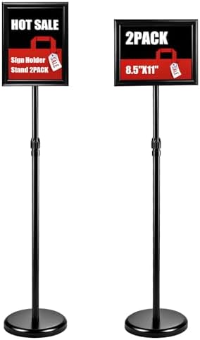 2Pack Sign Holder Stand-8.5x11 inch，Adjustable Sign Stands For Display，Heavy Duty Floor Standing Sign Holder Stand Aluminum for Retail Store，Museum，Volunteer Cctivities（Black）