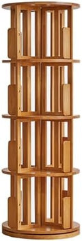 GAMAK Rotating Bookshelf Tower for Kids 360 Display 4 Tier Floor Standing Bookcase Tall Skinny Wood Bookcase Spinning Bookshelf for Bedroom Living Room Study Room (Color : Wood)