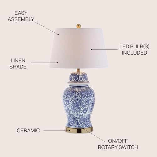 JONATHAN Y Ellis Chinoiserie Ginger Jar Table Lamp 29.5", Blue/White