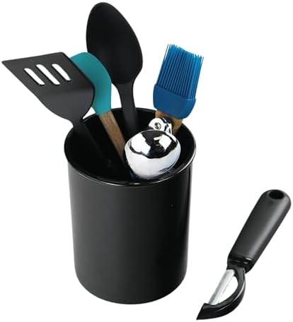 Reston Lloyd Small Utensil Holders, 3-Piece Small Set, Multipurpose Cookware Storage Crock, Kitchen Countertop & Office Desk Organization, BPA-Free Plastic, Black